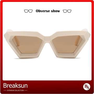 Breaksun Thick Frame Cat Eye Sunglasses for Women Vintage Trendy Cateye Sun Glasses Retro Style Shades (Beige)