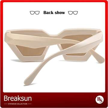 Breaksun Thick Frame Cat Eye Sunglasses for Women Vintage Trendy Cateye Sun Glasses Retro Style Shades (Beige)