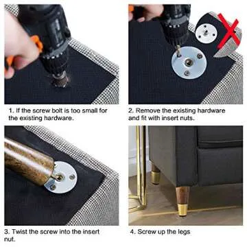 ALAMHI Wood Furniture Leg Sofa Legs 4 Inch Brown Round Tapered Mid-Century Modern Feet with Brass Base Replacement legs for Cabinets,Coffee Table,Ottoman,TV Stand,Loveseat,Armchair Set of 4