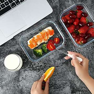 YEBODA Glass Food Storage Containers with Airtight Snap Locking Lids BPA Free Meal Prep Container Se...