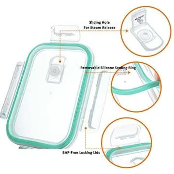 YEBODA Airtight Glass Meal Prep Containers - 6 Pack