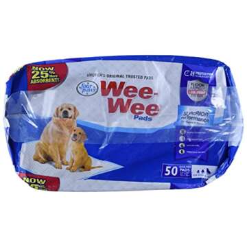 Four Paws Wee-Wee Superior Performance Pee Pads for Dogs of All Sizes, Leak-Proof Floor Protection Dog & Puppy Quilted Potty Training Pads, Unscented, 22" x 23" (50 Count)