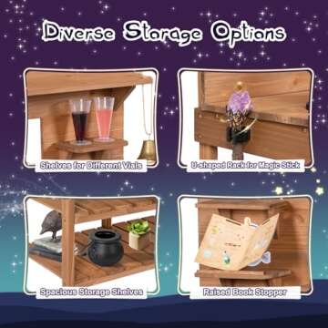 BRINJOY Mud Kitchen Playset for Kids, Wooden Magic Kitchen Set w/Wand, Recipe, Removable Sink, Faucet, Stove, Toddler Outdoor Pretend Play Kitchen, Witch Role Play, Fairy Potion, Gift for Boys Girls