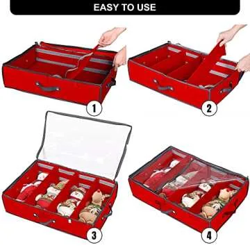 ProPik 2 Pack Christmas Figures Storage Box | Each Holds 4 Holiday Figurines up to 16” | Adjustable Nutcracker Decor Ornament Storage Container | Xmas Decorations Accessories Boxes (Red)