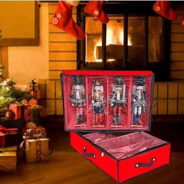 ProPik 2 Pack Christmas Figures Storage Box | Each Holds 4 Holiday Figurines up to 16” | Adjustable Nutcracker Decor Ornament Storage Container | Xmas Decorations Accessories Boxes (Red)