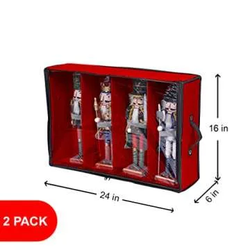 ProPik 2 Pack Christmas Figures Storage Box | Each Holds 4 Holiday Figurines up to 16” | Adjustable Nutcracker Decor Ornament Storage Container | Xmas Decorations Accessories Boxes (Red)