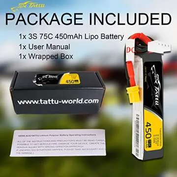 Gens ace Tattu 3S Lipo Battery 11.1V 450mAh 3S 75C Lipo Battery with XT30 Plug - Long SizeFor Micro FPV Racing Drone