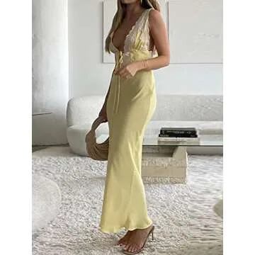 Women's Sleeveless Spaghetti Strap Maxi Dress Bodycon Midi Dresses Y2K Club Party Sundress (A-Yellow, S)