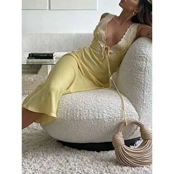 Women's Sleeveless Spaghetti Strap Maxi Dress Bodycon Midi Dresses Y2K Club Party Sundress (A-Yellow, S)