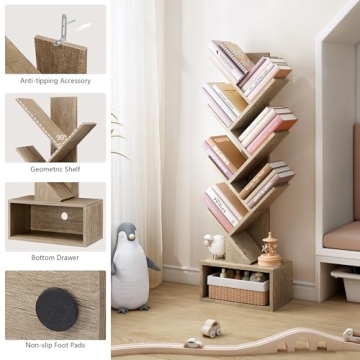 Stylish Hoctieon 6 Tier Tree Bookshelf with Drawer
