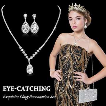Mixweer 4 Pieces Clutch Purses Bag for Women Evening Rhinestone Jewelry Set Bling Necklace Earrings ...