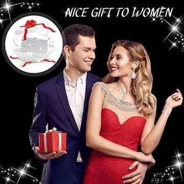 Mixweer 4 Pieces Clutch Purses Bag for Women Evening Rhinestone Jewelry Set Bling Necklace Earrings Bracelets Set for Wedding (Elegant Style)