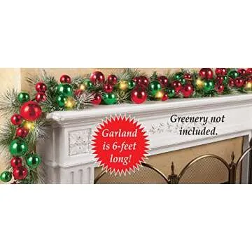 Collections Etc Lighted Colorful Ornament Wreath Garland RED and Green 6" x 6" x 73"