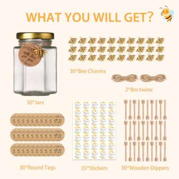 30 Pack Hexagon Honey Jars with Dipper for Events