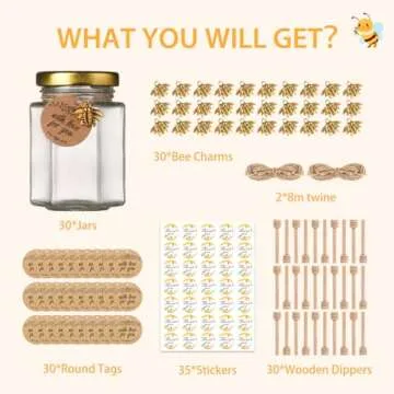 30 Pack Hexagon Honey Jars with Dipper for Events