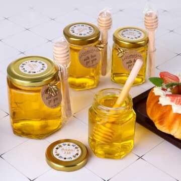 30 Pack Hexagon Honey Jars with Dipper for Events