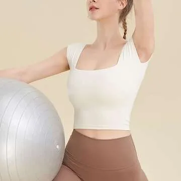 Lu's Chic Women's Crop Tops Sleeveless Shirt Slim Fit T Shirt Soft Basic Summer Stretch Square Neck Open Back Blouse White X-Small