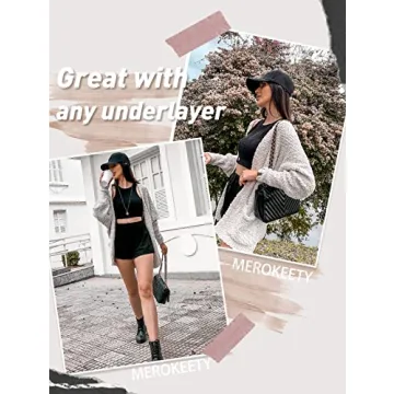 MEROKEETY Women's Winter Fuzzy Cardigan Cozy Oversized Sherpa Sweater