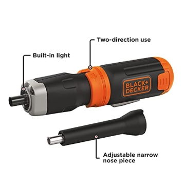 BLACK+DECKER Cordless Screwdriver with LED Light Extension Shaft