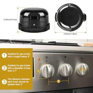 5-Pack Stove Knob Covers for Child Safety - Universal Size Gas Stove Knob Covers with Adhesive, Heat-Resistant Baby Proof Stove Knob Covers, Dual-Key Oven Knob Covers for Child Safety and Pet (Black)