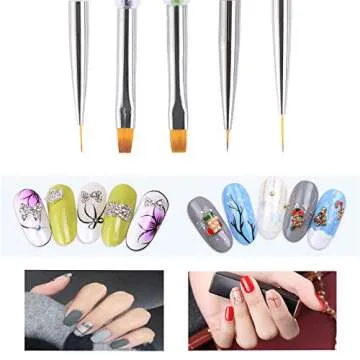 Nail Art Brushes 5 Pcs Double Ended Fine Nail Liner Brush Dotting Pen Nail Gel Polish Detail Drawing...