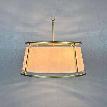 Shrine Lighting Drum Chandeliers, Modern Style, Perfect Pendant Light Fixture for Dining Room, Living Room, D20'' x H9'', Adjustable Chains 59'', E12*4 Sockets, White Lampshade & Brass Finish Frame