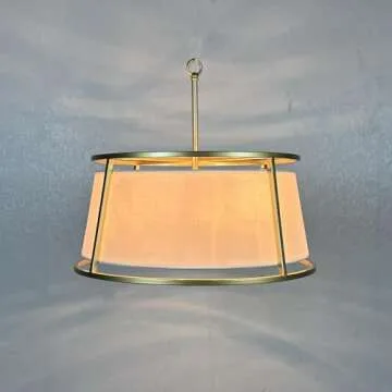 Shrine Lighting Drum Chandeliers, Modern Style, Perfect Pendant Light Fixture for Dining Room, Living Room, D20'' x H9'', Adjustable Chains 59'', E12*4 Sockets, White Lampshade & Brass Finish Frame