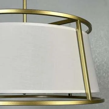 Shrine Lighting Drum Chandeliers, Modern Style, Perfect Pendant Light Fixture for Dining Room, Living Room, D20'' x H9'', Adjustable Chains 59'', E12*4 Sockets, White Lampshade & Brass Finish Frame