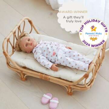 BEBE BASK Large Premium Rattan Doll Bed 20 x 12 x 10- Handcrafted & Award-Winning - Sized for 18-Inc...