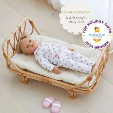 BEBE BASK Large Premium Rattan Doll Bed 20 x 12 x 10- Handcrafted & Award-Winning - Sized for 18-Inc...