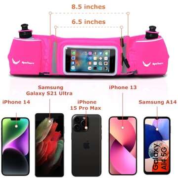No.1 Hydration Belt by Runtasty - Premium Winners' Running Fuel Belt w/2 BPA-Free 10 oz Water Bottles, Tilt-Up Pocket w/Touchscreen-Ready Cover - Fits All iPhones, No-Bounce Design (Hot Pink)