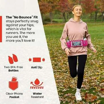 No.1 Hydration Belt by Runtasty - Premium Winners' Running Fuel Belt w/2 BPA-Free 10 oz Water Bottles, Tilt-Up Pocket w/Touchscreen-Ready Cover - Fits All iPhones, No-Bounce Design (Hot Pink)