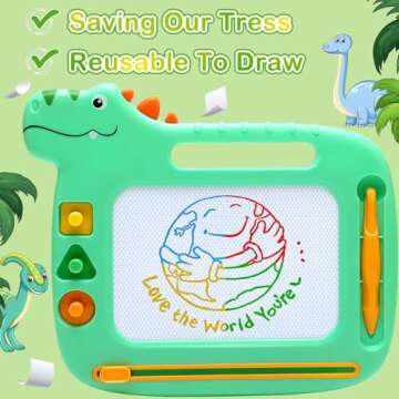 Toddler Toys 2-3, Dinosaur Magnetic Drawing Board Toys for 1 2 3 Year Old Boy Girls,Colorful Magna Sturdy Doodle Board Kids Toys, Etch Sketch Educational Toys for Toddlers 1-3 Christmas Birthday Gifts