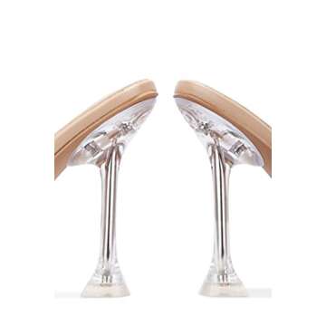 Cape Robbin Crystalline Icy Nude Clear Studded Open Toe High Heel Mule Sandals (9, Nude)