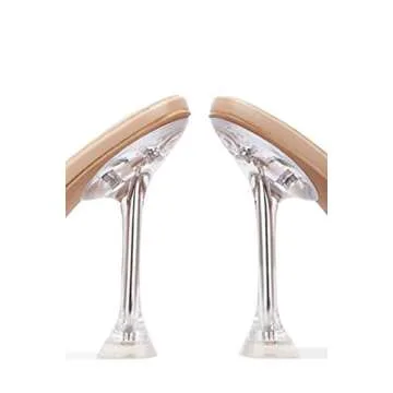 Cape Robbin Crystalline Icy Nude Clear Studded Open Toe High Heel Mule Sandals (9, Nude)