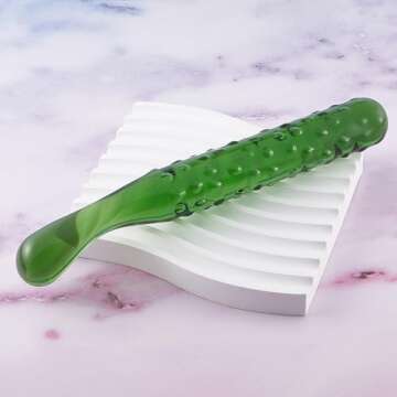 Glass Anal Plug Crystal Dildo Wand Penis Anal Play Stimulator Vaginal Massager G-spot Vegetable & Fruit Shape Adult Sex Toy, Green-Cucumber, 7.68 * 0.98"