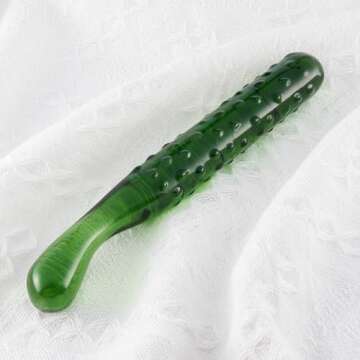 Glass Anal Plug Crystal Dildo Wand Penis Anal Play Stimulator Vaginal Massager G-spot Vegetable & Fruit Shape Adult Sex Toy, Green-Cucumber, 7.68 * 0.98"