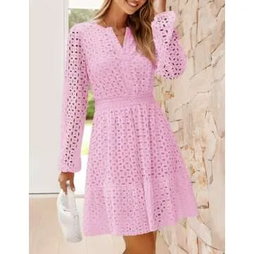 Elegant ZESICA Women's Mini Dress with Eyelet Embroidery