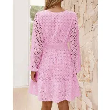 Elegant ZESICA Women's Mini Dress with Eyelet Embroidery