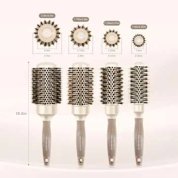BANGMENG Round Brush with Boar Bristles, 1 inch Barrel, Nano Thermal Ceramic Ionic Tech for Straightening and Blow Drying, Gold