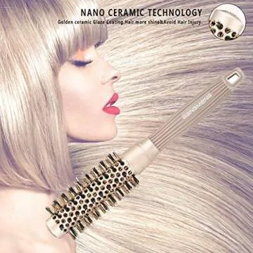 BANGMENG Round Brush with Boar Bristles, 1 inch Barrel, Nano Thermal Ceramic Ionic Tech for Straightening and Blow Drying, Gold