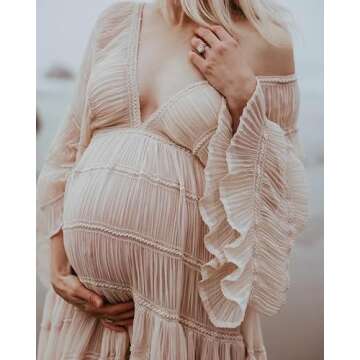 Maternity Robe for Photoshoot Tulle Long Sleeve Slit Pregnancy Dresses Sheer Baby Shower Bridal Ling...