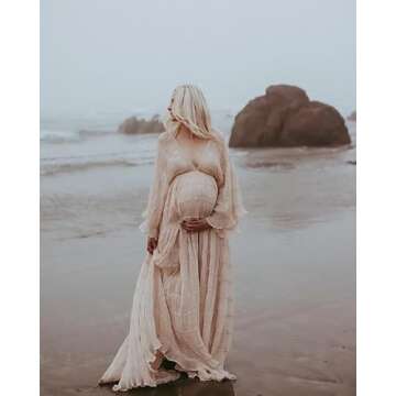 Maternity Robe for Photoshoot Tulle Long Sleeve Slit Pregnancy Dresses Sheer Baby Shower Bridal Lingerie Wisteria L