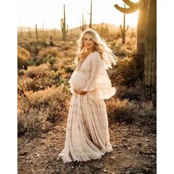 Maternity Robe for Photoshoot Tulle Long Sleeve Slit Pregnancy Dresses Sheer Baby Shower Bridal Lingerie Wisteria L