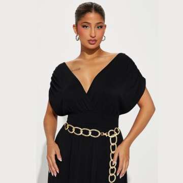 Heyjoin Women's Chain Belts Adjustable Waist Chain Metal Belly Link (Oval Gold M)