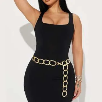 Heyjoin Women's Chain Belts Adjustable Waist Chain Metal Belly Link (Oval Gold M)