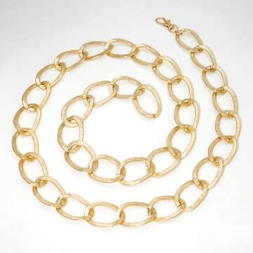 Heyjoin Women's Chain Belts Adjustable Waist Chain Metal Belly Link (Oval Gold M)