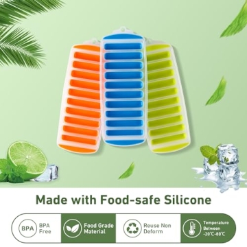 Lily's Home Silicone Narrow Ice Stick Cube Trays with Easy Push and Pop Out Material, Ideal for Sports and Water Bottles, Assorted Bright Colors (11" x 4 1/2" x 1", Set of 3)