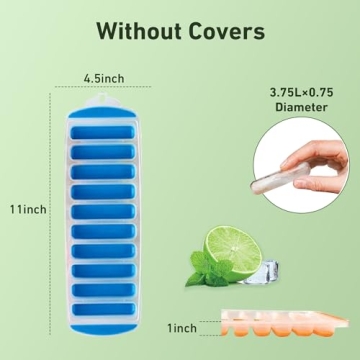 Lily's Home Silicone Narrow Ice Stick Cube Trays with Easy Push and Pop Out Material, Ideal for Sports and Water Bottles, Assorted Bright Colors (11" x 4 1/2" x 1", Set of 3)