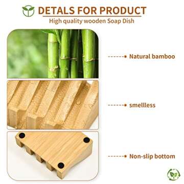 SUBEKYU Bamboo Soap Dish Self Draining Wooden Bar Soap Holder Soap Saver for Shower Slope Drainage Design with Waterproof Layer Wood Soap Dish for Bathroom and Kitchen，2PCS
